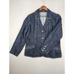 J. Jill Jean Jacket Size 16 Dark Blue Denim Cotton & Linen Blend Preppy Classic